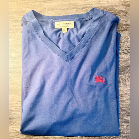 Burberry Men’s Dark Blue V-Neck T-Shirt - Picture 1 of 4